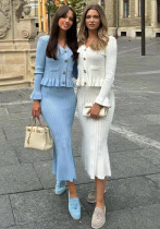 Autumn Winter Elegant Ruffled V-Neck Bodycon Fishtail Skirt Set Autumn Winter Elegant Ruffled V-Neck Bodycon Fishtail Skirt Set