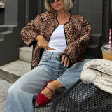 American Autumn Round Neck Leopard Print Jacket