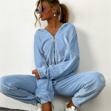 Women Solid Casual long-sleeved Hoodies and PantTwo Piece Set