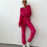 Women Solid Casual long-sleeved Hoodies and PantTwo Piece Set