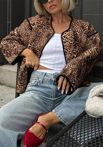 American Autumn Round Neck Leopard Print Jacket