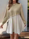 Autumn Winter Round Neck Patchwork Casual Long-Sleeved Dress