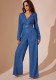 Women's Casual V-Neck Long Sleeve Wide Leg Denim Jumpsuit