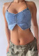 Sexy Fashion Spring Summer Sleeveless Denim Strapless Strap Blue Vest