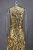 Sleeveless Sexy Shiny Color Pleated Long Evening Dress