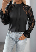 Career Women's Top Lace Patchwork Round Neck Long-Sleeved Shirt Career Women's Top Lace Patchwork Round Neck Long-Sleeved Shirt
