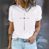 Heart Print Casual Summer Round Neck T-Shirt