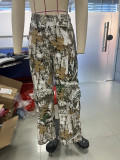 Women Fall Print Cargo Casual Denim Pants