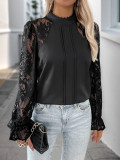 Career Women's Top Lace Patchwork Round Neck Long-Sleeved Shirt