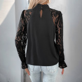Career Women's Top Lace Patchwork Round Neck Long-Sleeved Shirt