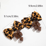 Women leopard print fabric earrings geometric round earrings imitation gemstone inlaid earrings