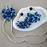 Women leopard print fabric earrings geometric round earrings imitation gemstone inlaid earrings