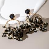 Women leopard print fabric earrings geometric round earrings imitation gemstone inlaid earrings