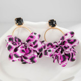 Women leopard print fabric earrings geometric round earrings imitation gemstone inlaid earrings