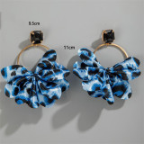 Women leopard print fabric earrings geometric round earrings imitation gemstone inlaid earrings