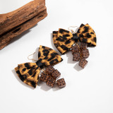 Women leopard print fabric earrings geometric round earrings imitation gemstone inlaid earrings