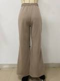 Women Patchwork Zipper Straight Bell Bottom Pants