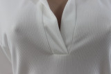 Plus Size Women summer white half-open collar long-sleeved dress
