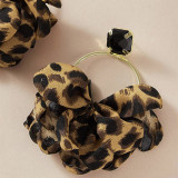 Women leopard print fabric earrings geometric round earrings imitation gemstone inlaid earrings