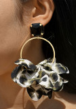 Women leopard print fabric earrings geometric round earrings imitation gemstone inlaid earrings