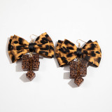 Women leopard print fabric earrings geometric round earrings imitation gemstone inlaid earrings