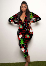 Christmas Women casual printed long sleeve jumpsuit Christmas Women casual printed long sleeve jumpsuit
