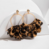 Women leopard print fabric earrings geometric round earrings imitation gemstone inlaid earrings