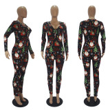 Christmas Women casual printed long sleeve jumpsuit