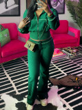 Women casual zipper long sleeve hoodies and pant two-piece set