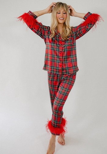 Christmas Women Plaid Print Pajama Set