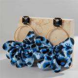 Women leopard print fabric earrings geometric round earrings imitation gemstone inlaid earrings