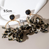 Women leopard print fabric earrings geometric round earrings imitation gemstone inlaid earrings