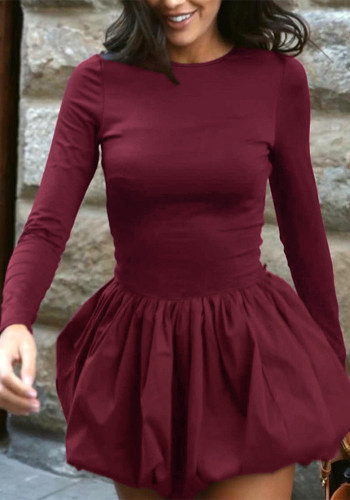 Women Elegant flower bud backless long sleeve dress