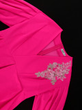 Women V-neck Lantern Sleeve Embroidered Dress