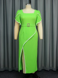 Women Elegant Square Neck Ruffle Sleeve Dress