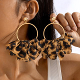 Women leopard print fabric earrings geometric round earrings imitation gemstone inlaid earrings