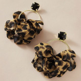 Women leopard print fabric earrings geometric round earrings imitation gemstone inlaid earrings