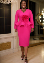 Women V-neck Long Sleeve Ruffle Formal Party Dress