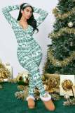 Women Christmas Printed Long Sleeve Casual Jumpsuit