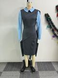 Women patchwork contrast color split dress