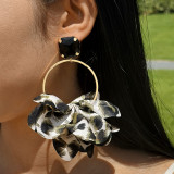 Women leopard print fabric earrings geometric round earrings imitation gemstone inlaid earrings