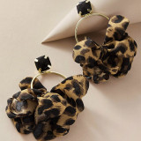 Women leopard print fabric earrings geometric round earrings imitation gemstone inlaid earrings