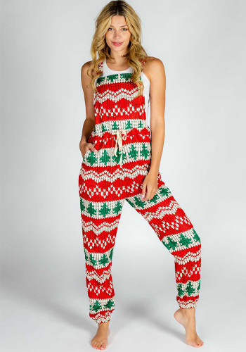 Christmas Women Multi-pocket Bib Pants