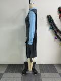 Women patchwork contrast color split dress