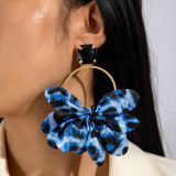 Women leopard print fabric earrings geometric round earrings imitation gemstone inlaid earrings