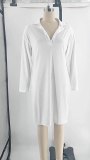 Plus Size Women summer white half-open collar long-sleeved dress