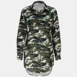 Women camouflage irregular turndown collar dress