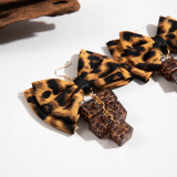 Women leopard print fabric earrings geometric round earrings imitation gemstone inlaid earrings