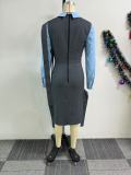 Women patchwork contrast color split dress