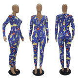 Christmas Women casual printed long sleeve jumpsuit